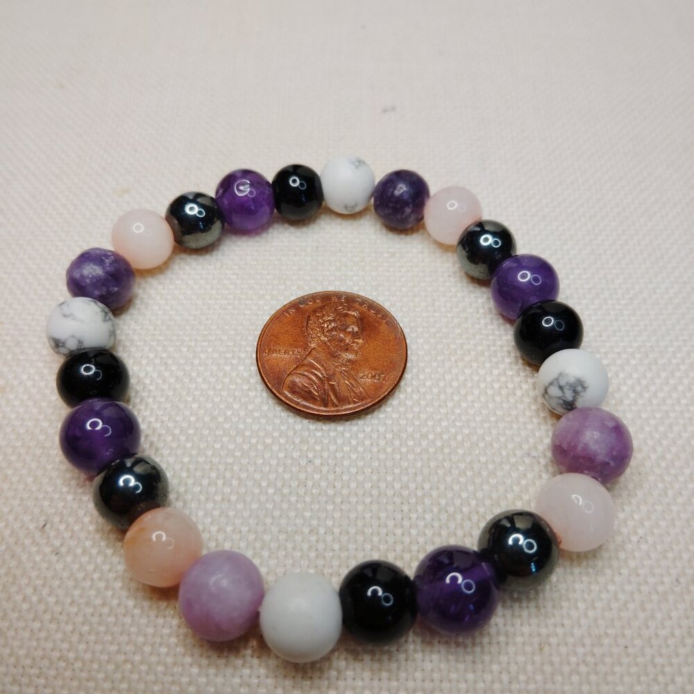 Anti Anxiety Gemstone Stretch Bracelet Amethyst Rose Quartz Howlite Hematite